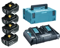 Pack 4 Batteries 6Ah BL1860 + Chargeur Double MAKITA DC18RD + Coffret Makpac - 198091-4