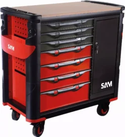 Servante Extra Large XXL 7 Tiroirs SAM OUTILLAGE Avec Armoire Et Plateau Bois - 417-BXE