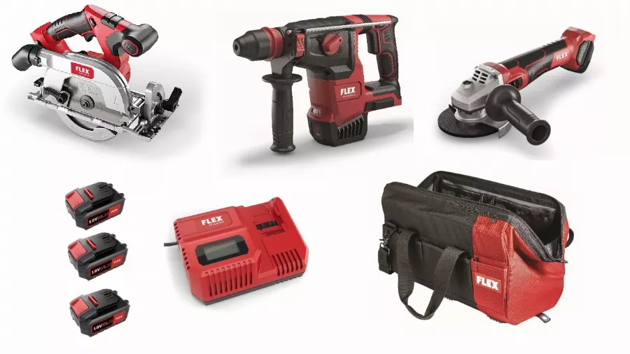 Lot 18V FLEX - Scie Circulaire + Perforateur + Meuleuse - 3 Batteries + Chargeur + Accessoires 3 Lot 18V FLEX - Scie Circulaire + Perforateur + Meuleuse - 3 Batteries + Chargeur + Accessoires