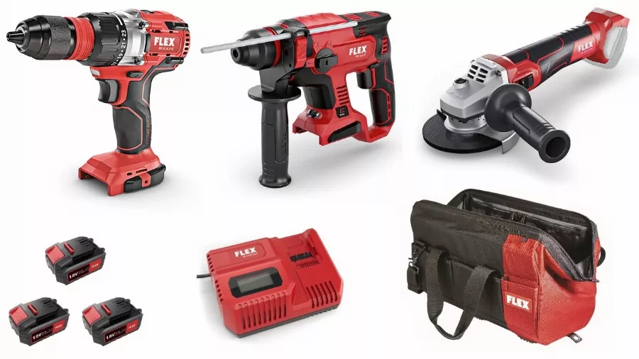 Lot 18V FLEX - Visseuse à Chocs + Visseuse Plaquistes + Perforateur - 3 Batteries + Chargeur + Accessoires 3 Lot 18V FLEX - Visseuse à Chocs + Visseuse Plaquistes + Perforateur - 3 Batteries + Chargeur + Accessoires