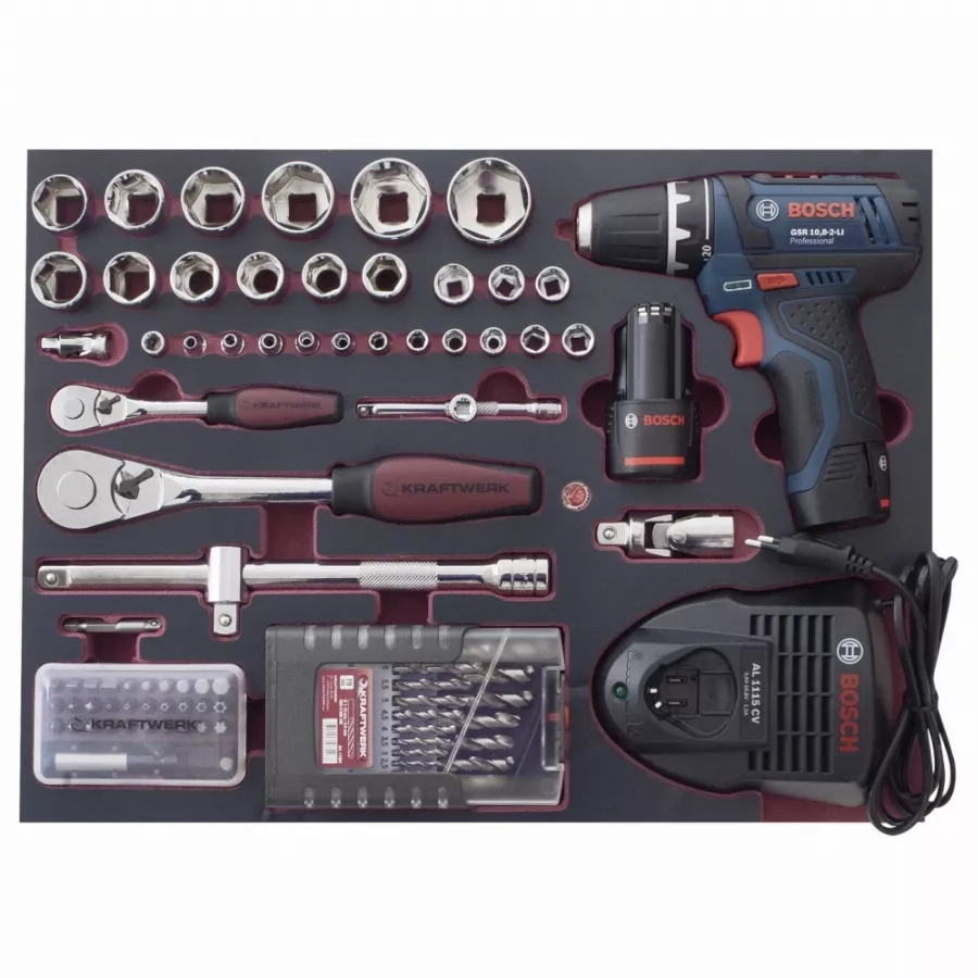 Coffret D'outils Pro-Line KRAFTWERK 264 Pièces + Perceuse Visseuse BOSCH 1/4" 1/2" - 3949 5 Coffret D'outils Pro-Line KRAFTWERK 264 Pièces + Perceuse Visseuse BOSCH 1/4" 1/2" - 3949 – Image 3