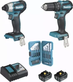 Ensemble De 2 Machines 18 V Li-Ion 5 Ah MAKITA Visseuse DTD155 + Perceuse DHP483 - 2 Batteries, Chargeur, Coffret - DLX2221TJ2