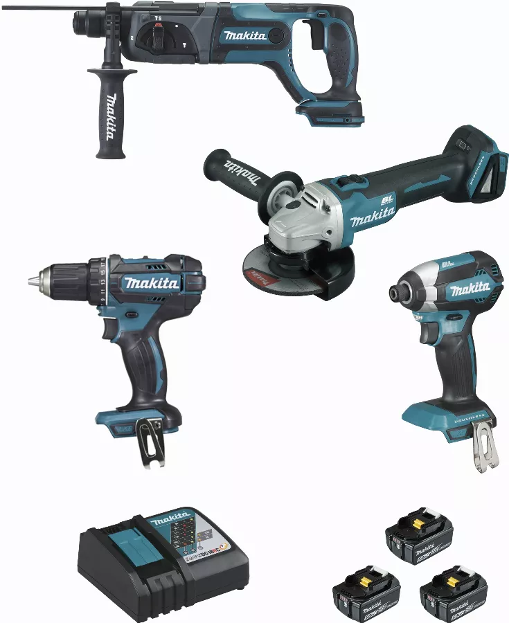 Ensemble De 4 Machines 18 V Li-Ion 5 Ah MAKITA Meuleuse DGA504 + Perceuse DDF482 + Perfo DHR241 + Visseuse DTD153 - 2 Batteries, Chargeur, Coffret - DLX4080TX1 3 Ensemble De 4 Machines 18 V Li-Ion 5 Ah MAKITA Meuleuse DGA504 + Perceuse DDF482 + Perfo DHR241 + Visseuse DTD153 - 2 Batteries, Chargeur, Coffret - DLX4080TX1