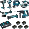 Ensemble De 7 Machines MAKITA Perceuse DDF484 + Visseuse DTD154 + Meuleuse DGA506 + Scie DHS680 + Perfo DHR243 + Découpeur DTM51 + Scie DJV182 - DLX7014PTJ -Stanley Magasin MAK0312 1