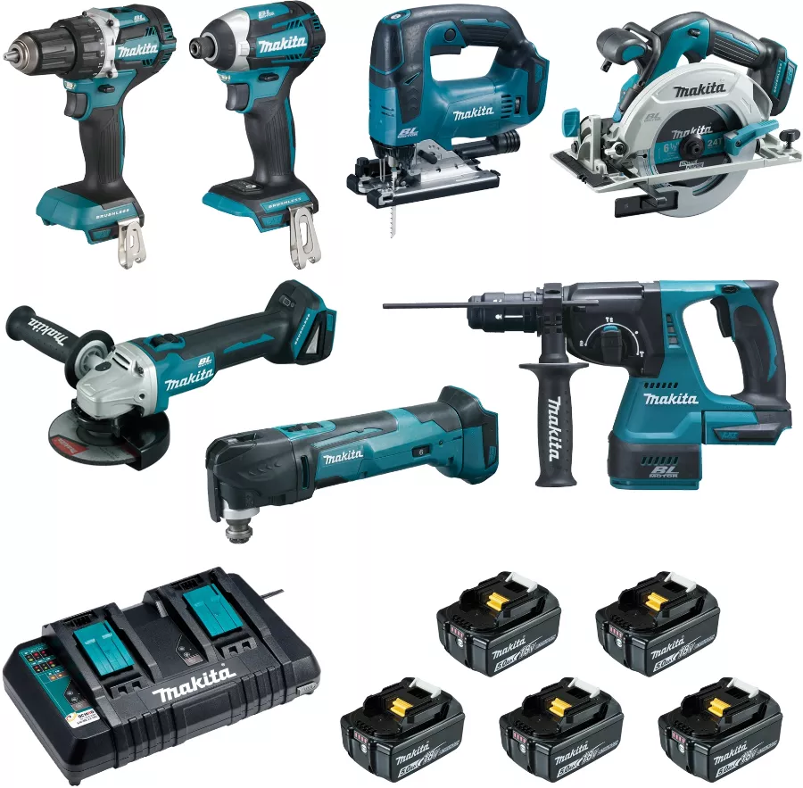 Ensemble De 7 Machines MAKITA Perceuse DDF484 + Visseuse DTD154 + Meuleuse DGA506 + Scie DHS680 + Perfo DHR243 + Découpeur DTM51 + Scie DJV182 - DLX7014PTJ 3 Ensemble De 7 Machines MAKITA Perceuse DDF484 + Visseuse DTD154 + Meuleuse DGA506 + Scie DHS680 + Perfo DHR243 + Découpeur DTM51 + Scie DJV182 - DLX7014PTJ