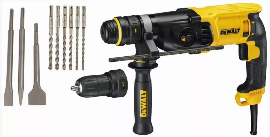 Perforateur DEWALT SDSPlus 800W - Mandrin + Poignée + Mallette De Transport + 3 Burins + 3 Forets - D25134KP 3 Perforateur DEWALT SDSPlus 800W - Mandrin + Poignée + Mallette De Transport + 3 Burins + 3 Forets - D25134KP