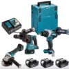 Lot 3 Outils MAKITA Perceuse Visseuse DDF486 + Perfo-burineur DHR243 + Disqueuse DGA506 + 3 Batt.BL1850B + Chargeur DC18RC - DLX3157TJ