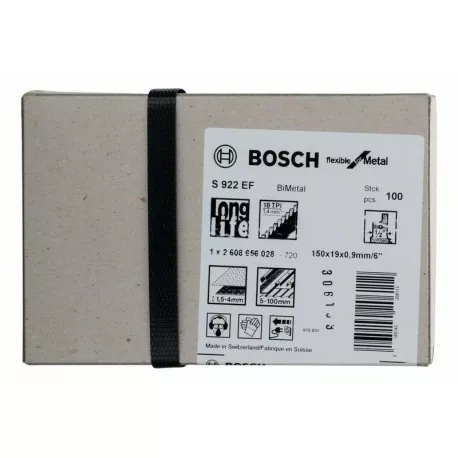 Lame Scie Sabre BIM S922EF Flexible Metal BOSCH 150 Mm - Boite De 100 - 2608656028 3 Lame Scie Sabre BIM S922EF Flexible Metal BOSCH 150 Mm - Boite De 100 - 2608656028